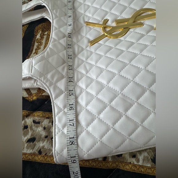 White and gold large leather  tote bag with attached wallet - Picture 12 of 15